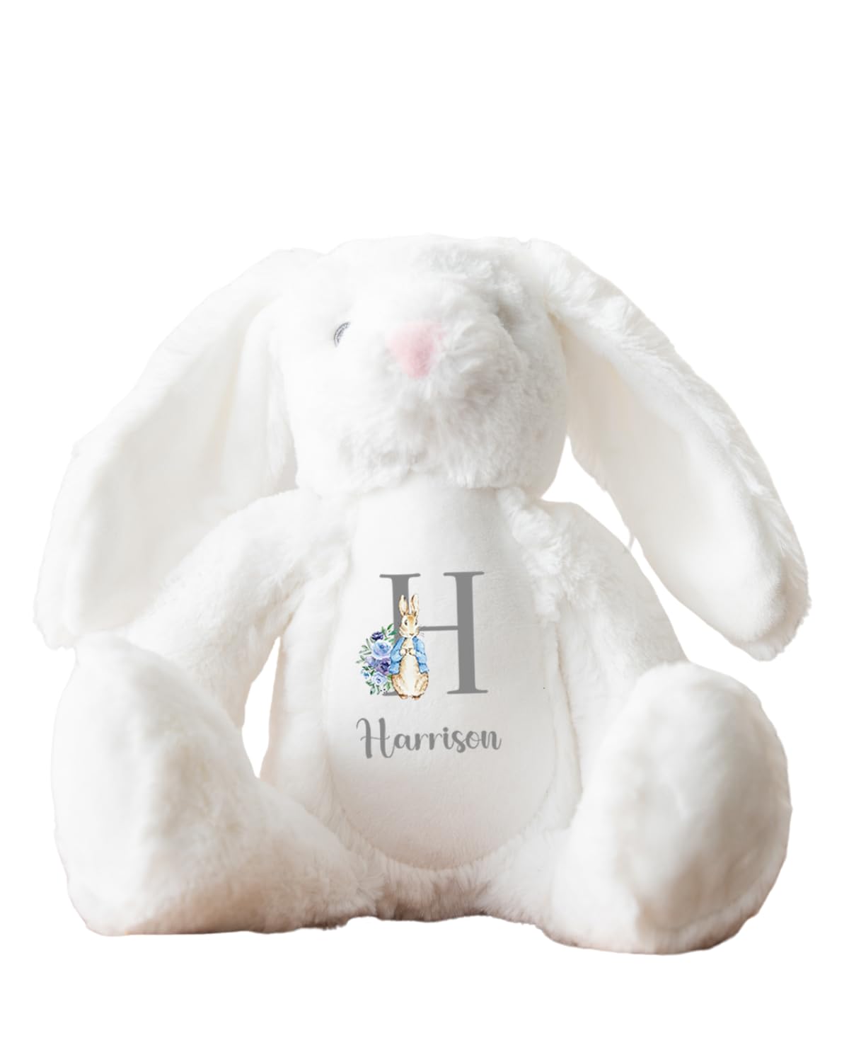 Hoolaroo Personalised Bunny Rabbit Letter Name Baby Cream Grey Gift For Newborn Boy Teddy Bear 23cm - A Charming and Unique New Baby Present