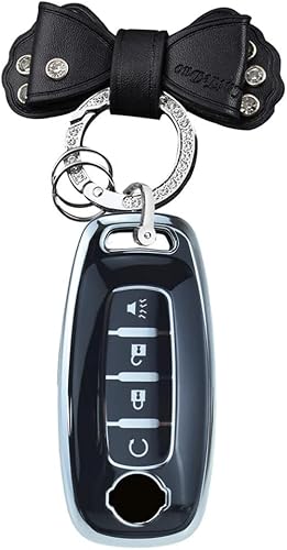 Miniatura 9 de SANRILY Funda suave para llavero de 4 botones con borde plateado para Nissan Ariya 8 Gen th New Teana Accessories sin llave TPU con llavero de cuero