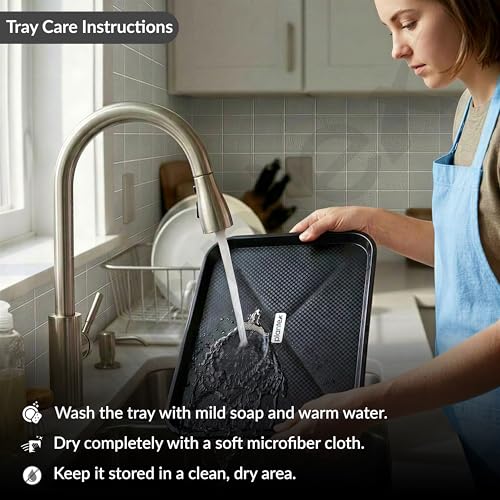 Image of Plantex Dish Drainer Tray Only /Rectangular Water Drain Tray for Kitchen Basket /Plastic Drip Tray Water Collector for Utensils Basket - Pack of 1 (Black, 45 x 35 x 3 cm)