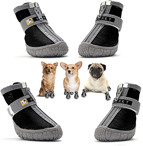 Image of KUTKUT Dog Shoes for Hardwood Floors | Pack of 4pcs Breathable Dog Boots with Anti-Slip Rugged Sole | Dog Hiking Boots with Reflective & Adjustable Strap Zipper Closure for Small,Medium Dogs