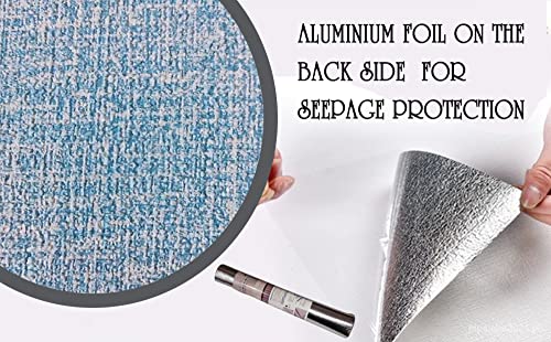 Image of Textured Linen Wallpaper for Walls Sticker Roll (10 Pcs) I 3D Foam Wallpaper for Full Wall, Furniture I Fabric, Waterproof, Large (Light Blue; 10 Pieces of 3 Meter x 0.7 Meter Each)