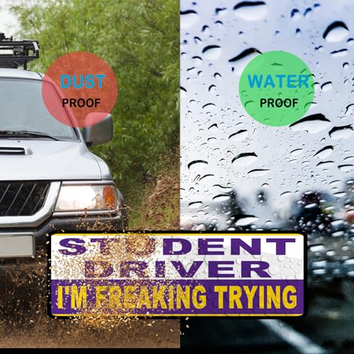 Image of 3 Pack Student Driver Magnet for Car, Magnetic Student Driver Sign for Vehicle, Reflective Warning Bumper Sticker Magnet Sign for New Driver, 10 inch x 4 inch (WHITE-PURPLE)