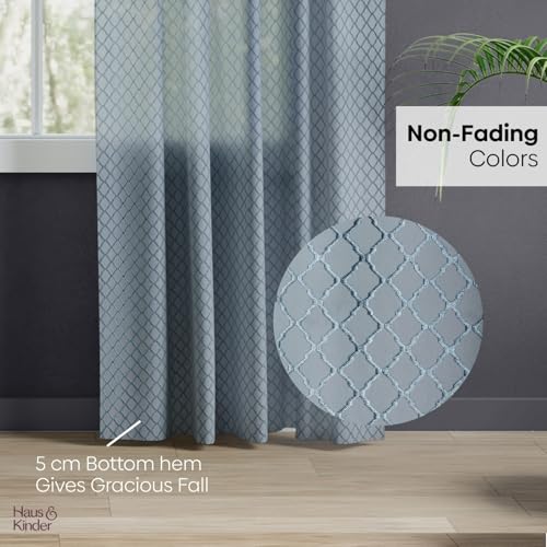 Image of haus & kinder Jacquard Sheer Door Curtains 7 Feet Long Pack of 2 Door Curtains, 7 Feet Curtains for Door, (Abstract Geometric Design, Silver Mesh, 114x213cm)