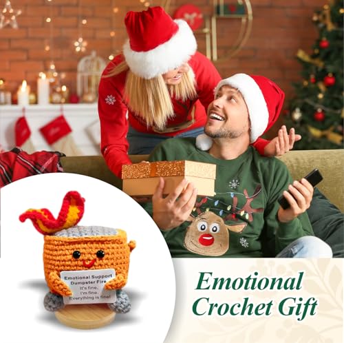 Image of Emotional Support Dumpster Fire - Positive Crochet Birthday Easter Basket Stuffers Essentials Gift for Women Men Girls Coworker Friend, Handmade Knitted Doll for Home Office Accessories Decor (Orange)