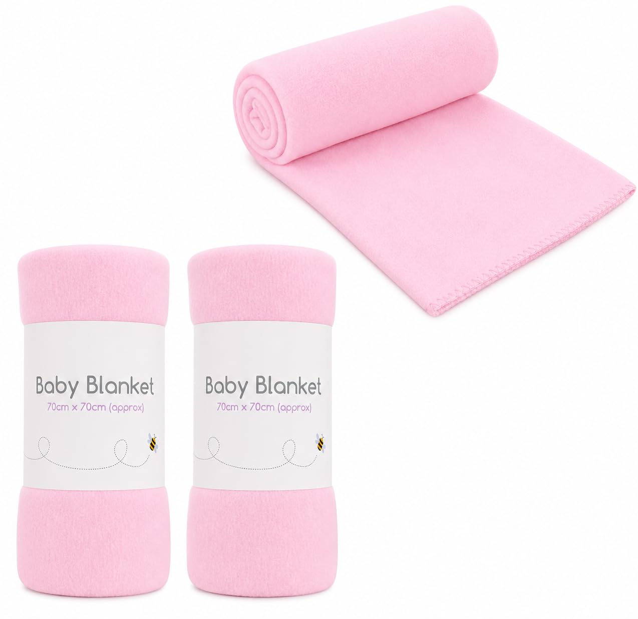 3 Pack Super Soft Baby Fleece Blankets 70 x 70cm for Babies from Newborn Ideal for Cot, Pram, Crib, Car, Moses Basket, Pushchair, Car and General Everyday Use, Pets Also Love Them (Pink)