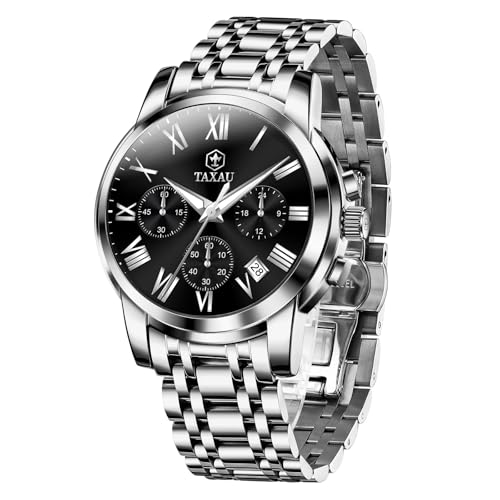 Stainless Steel Watches for Men Waterproof Chronograph Business Dress Luxury Analog Quartz Men Watch with Auto Date