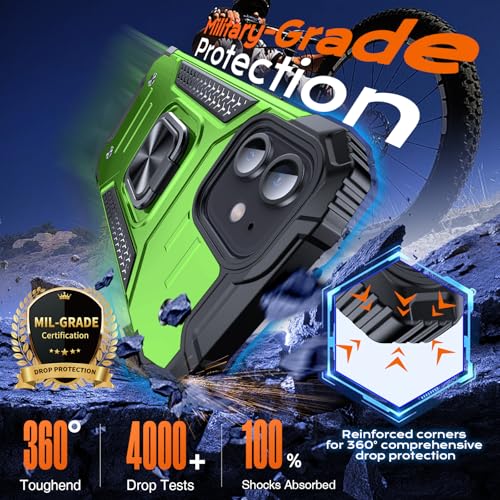Image of Anqrp Heavy Duty Case for iPhone 12 Mini Case with Enhanced Ring Holder Grip Stand, Military Grade Shockproof Rugged Drop Protective Silicone Hard Slim iPhone 12 Mini Phone Case Cover,Spring Grass
