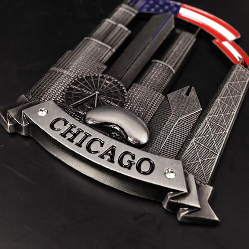 Imán decorativo Chicago bandera y skyline 7x8 cm miniatura 5