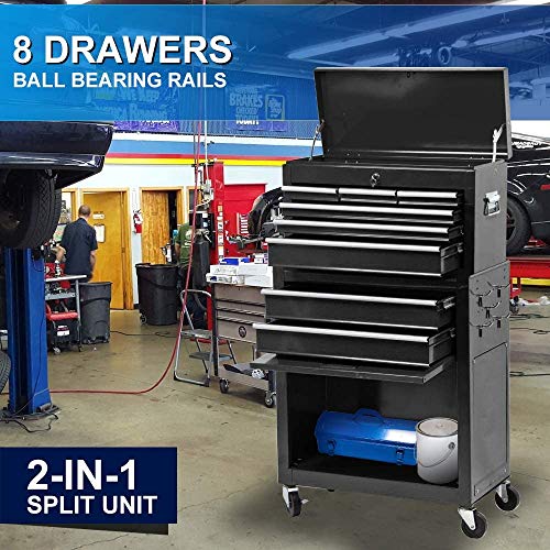 8-Drawer Rolling Tool Chest,Big Tool Chest and Tool Storage Cabinet,Tool Chest with 4 Wheels,Removable Portable Top Box with Lock Tool Chest for Garage and Warehouse (Black) - Thumbnail 5