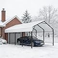 JAMFLY Carport, Heavy Duty Carport Canopy with Galvanized Steel Roof and Frame, Metal Car Garage Upgraded Extra Large Garage for Pickup, Boat, Car and Tractors, 12x20FT White