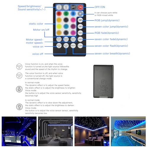 Image of AZIMOM Two Port 16W Twinkle 800pcs Fiber Optic Starlight Headliner Kits 0.03in 13.1ft Fiber Strands Sound Activated Remote APP Control Dual Port Starlight Box Car Home Ceiling Decor