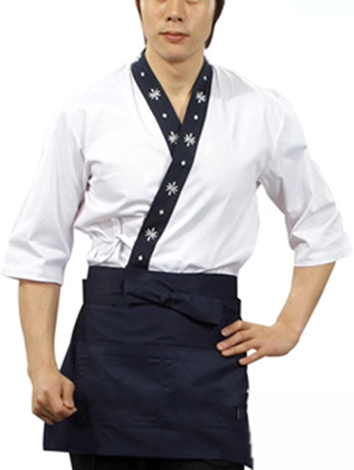 Uniformi alla Moda Giacca da Chef da Ristorante da Cucina a Maniche Corte da Uomo, Tuta da Kimono Uniforme da Chef di Sushi Professionale dalla vestibilità Moderna (Color : White, Size : XL)