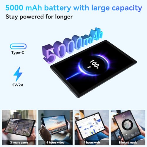 Whitedeer Tablet, Tablet 10 Zoll, Android Tablet mit 24GB RAM 128GB ROM, Octa-Core, HD IPS Touchscreen, 5000mAh Akku, WiFi 6, Bluetooth 5.0, Dual Kamera, Face ID, Google-Zertifiziert, Schwarz - 3