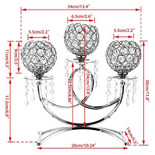 Ownmy 3 Arms Crystal Candle Holders Bowls Tealight Candelabras Candlestick Candle Stand Ornaments For Wedding Dining Table Christmas Party Home Decoration Centerpiece (Silver) #TOP2