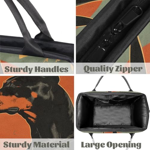 Vintage Dog Pattern Doberman Pinscher Travel Duffle Bag, Waterproof Duffel Bag Weekender Overnight Carry On Bag Lightweight Sport Gym Bag for Men Women4