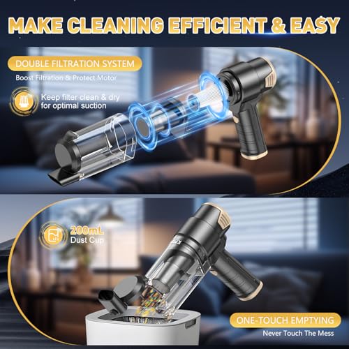 Image of KMM Handheld Car Vacuum Cleaner, 16000PA Air Duster & Vacuum Cleaner, 120W High Power Hand Held Vacuum Cordless, Portable Vacuum Rechargeable with Multi-Nozzles & LED Light for Car, Home, Pet, Office