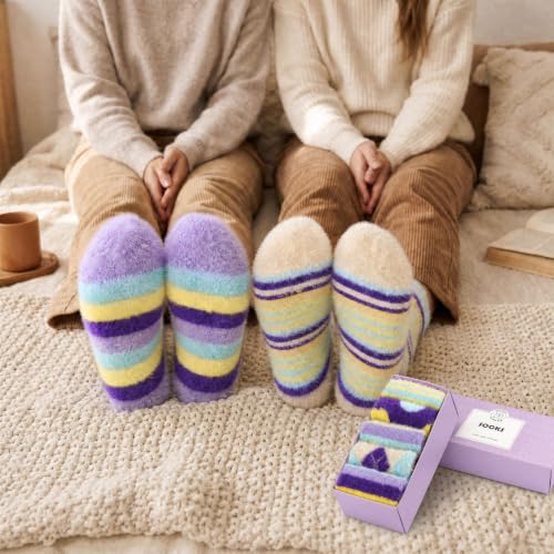 Image of SISOSOCK 5 Pairs Fuzzy Soft Cozy Comfy Socks Warm Birthday Gifts for Women | Comfortable Casual Sleep Home Bed Cloud Booties Socks, Perfect Warm Winter Gifts for Wife Girlfriend or Mom Gradma