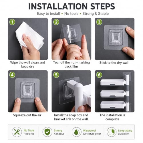 Image of Zollyss 3 Layer Self Adhesive Soap Holder for Bathroom | 180 Rotatable Wall Mounted Soap Stand | No Drill Stickable Soap Dish with Removable Drain Tray | Bathroom & Kitchen | Off White