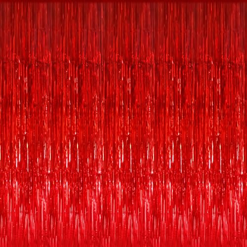 Image of GOER 3.2 ft x 9.8 ft Metallic Tinsel Foil Fringe Curtains for Party Photo Backdrop Wedding Decor (1 Pack, Red)