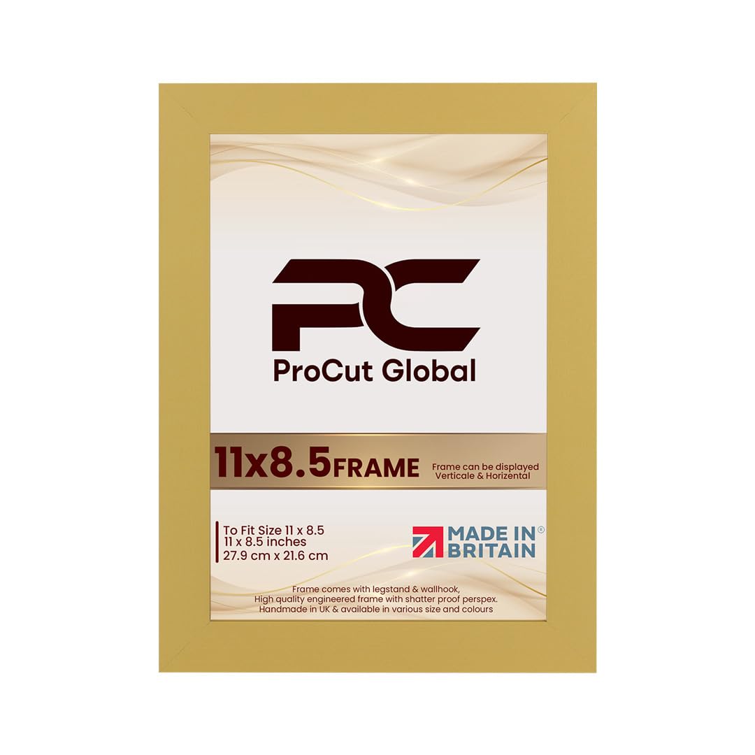 Procut Global 11X8.5 Mustard Yellow Picture Frames - Modern Wooden Photo Frame with Shatterproof Perspex for Wall or Tabletop - Perfect for Posters, Certificates, Prints - Sizes & Colors Available