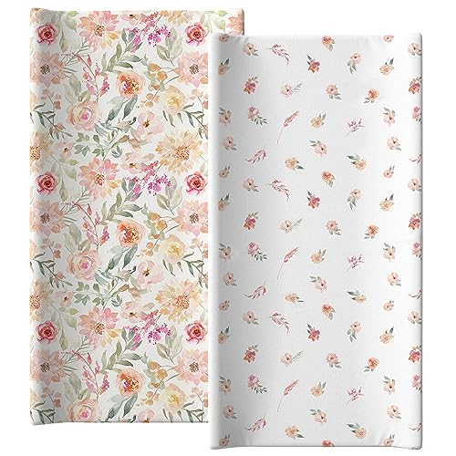 Image of Diaper Changing pad Cover Set of 2 for Girls, Ultra-Soft Fitted Universal Sheet for Oval, Rectangle & Hourglass Types of Diaper Change Mattress Sheet pad for Baby Girls by Max&So…