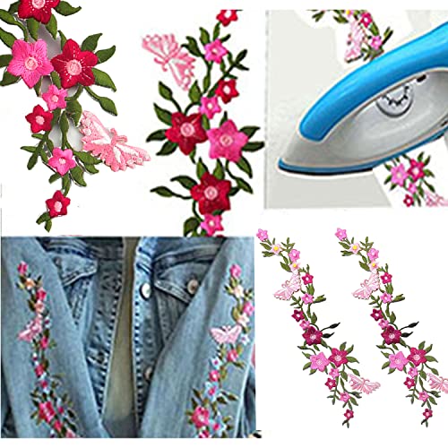 Wanlian Decorative Patches,2 Pieces Butterfly Flower Embroidered Iron-On Patch, Embroidery Applique By Diy Cloth Art Embroidery Decoration Jeans Hats Blouses Sewing Sew Shirts Appliques #TOP3