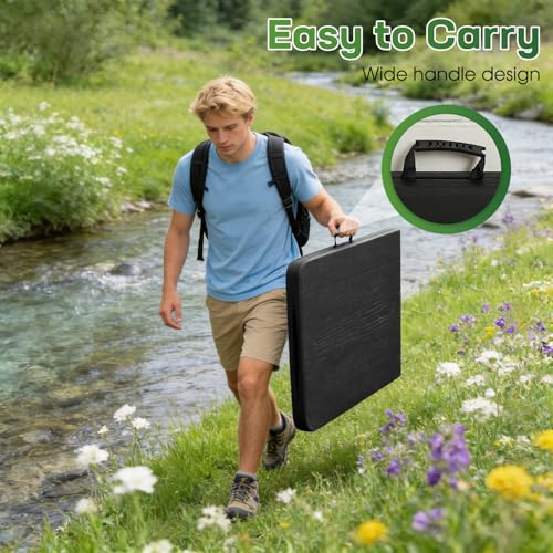 Image of FDW 6 FT Folding Table, Portable Plastic Table with Carrying Handle Perfect for Indoor, Outdoor, Party, Dining, Wedding, Events, Camping, Black Wood Grain