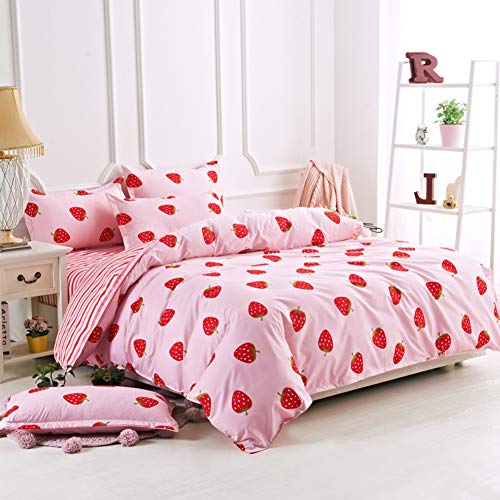Loussiesd Strawberry Duvet Cover Set Double Strawberry Printed Bedding Duvet Cover for Kids Teens Girls Quilt Cover Fruit Theme Comforter Cover Cute Warm Sweet Duvet Cover Soft Breathable Bed Cover