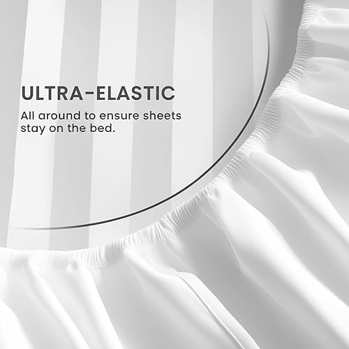 Miniatura 6 de Sábanas de algodón tamaño matrimonial, juego de sábanas de 4 piezas, bolsillo profundo de hasta 16 pulgadas, juego de sábanas y fundas de almohada,