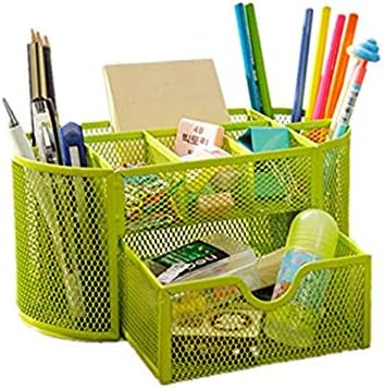 Space Saving Desk Tidy Multi-Functional Metal Wire Mesh 9 Compartment Office/School Supply Desktop Organizer Caddy W/Large Drawer (Green)