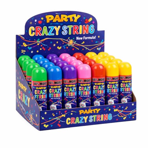 Party Crazy String Spray, Multicolor Streamer Cans for Kids Parties, Graduation, Birthday, Anniversary Celebrations. BULK (PARTY SUPPLY, 24, COUNT)