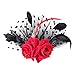 Tinksky Feather Headpiece Flower Hairband Headband Bridal Fascinator Red Rose Flower Dots Hair Clips Headwear Wedding Supplies Fancy Dress Party Dress-up Accessories, Mother's Day Christmas Gift (Red)