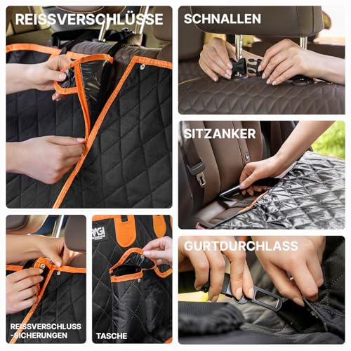 RAGI Hundedecke Auto Rückbank 4in1 - Wasserdicht Autoschondecke Hund Rücksitz - Teilbar Hundematte Auto mit Anschnallgurt - Kratzfeste & rutschfest Autodecke Hund Rücksitz für Alle Autos