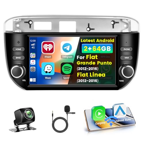 Inefala 2+64G Stereo per Fiat Grande Punto 2012-2016/Fiat Linea 20 Android 15 con Wireless CarPlay Android Auto, 7 Pollici Auto Radio Soporta Bluetooth WIFI GPS FM DSP SWC AHD Telecamera Posteriore