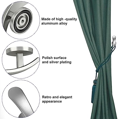 CYNNXIA 4 Pcs Curtain Tie Backs Hooks Aluminum Alloy Curtain Holdbacks Decorative Wall Mounted Curtain Tiebacks Holdback Curtain Holder with Screws, for Key, Hanger and Curtain Tieback(Silver) - Image 3