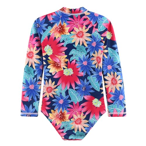 Image of Girls Swimsuits One Pieces Long Sleeve Swimwear UPF50+ Toddler Kids Zipper Sun Protection Bathing Suits Sizes 2-12