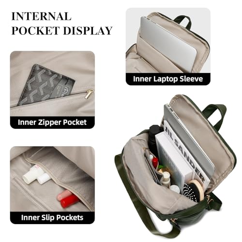 Image of KKXIU Backpack Purse for Women - PU Leather Ladies Backpack for Daily with Anti-Theft Lock Pocket, Small Daypack with Luggage Strap & Water Bottle Pockets (Green)