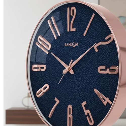 Image of RANDOM Silent Wall Clock, Non-Ticking Quartz Movement, Foiling Ring and 3D Numbers (Navy Blue)