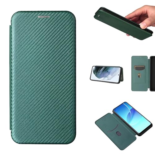 ESONG Funda Huawei Nova 7, Carbono Funda Tapa Protectora con Ranura para Tarjetas y Cierre Magnético,TPU a Prueba de Golpes + Soporte Gratis-Verde