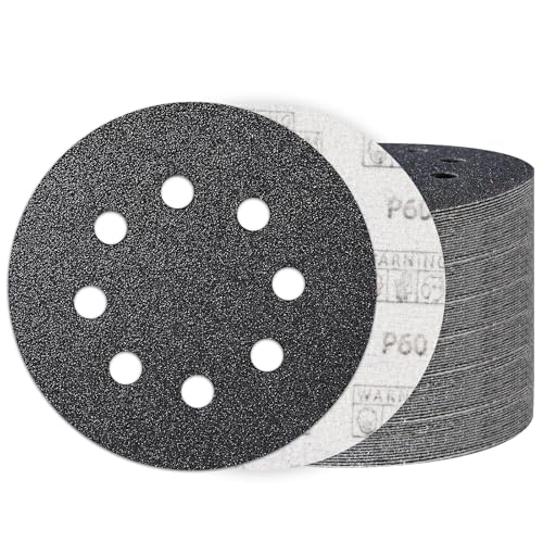 Image of 100PCS 5 Inch Sanding Discs 60 Grit, Wet Dry Hook and Loop Sandpaper | 8 Hole Silicon Carbide Round Sand Paper, Water and Oil Resistant, Orbital Sander for Wood Metal Automotive Polishing