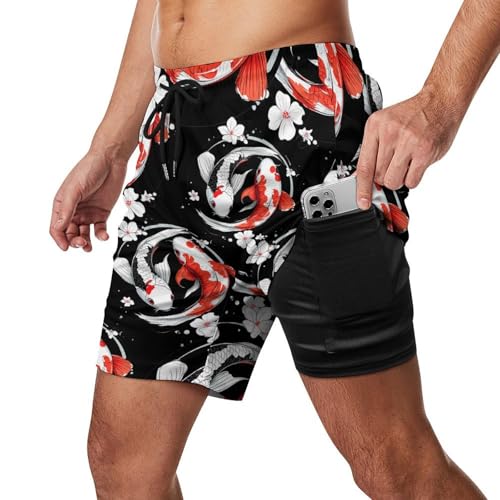 Yin-Yang Japanese Fish Mens Swim Trunks with Quick-Drying Lining Beach Shorts for Outdoor Sports2