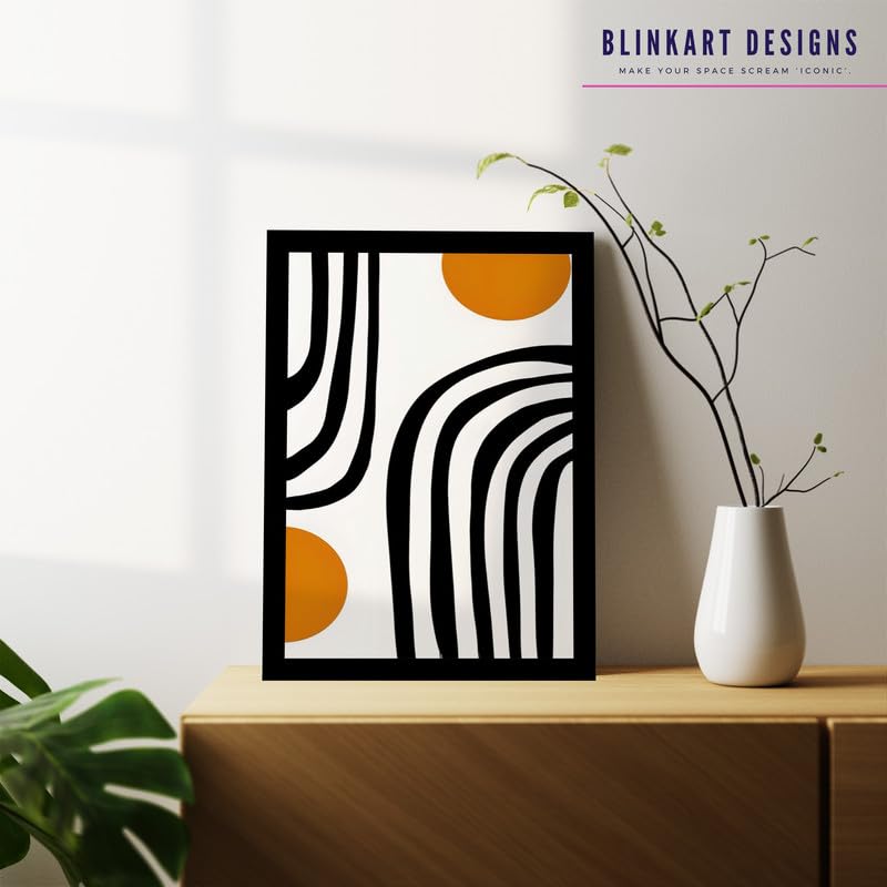 Image of BLINKART Vintage Bauhaus Retro Geometric Aesthetic Poster Gallery | Colorful Wrap Framed For Home Office Studio Living Room Modern Art Studio Decoration Abstract Shapes | (d79) | 13x10 Inch