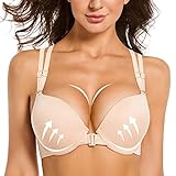 Upushall Women's Push Up Front Closure Bra Thick Padded Seamless Criss-Cross Back Underwire Bra Add