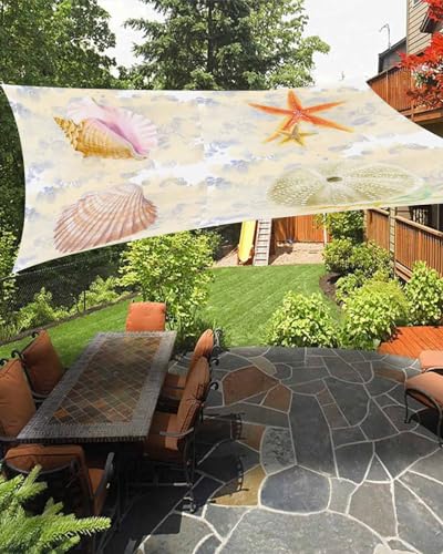 Boanket Sun Shade Sail 6.5' x 10', Coastal UV Block Sun Sails Shades for Outdoor Decor, Nautical Starfish Shell Ocean Seaside Beach Shade Cloth for Patio Deck Terrace Garden Lawns Beach Backyard