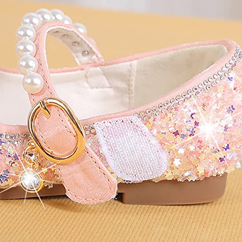 Girls Flat Soled Shoe Dress Shoes Rhinestone Bows Low Heel Princess Flower Wedding Party for Toddler Girls Hiking Shoes (Pink, 10.5 Little Child)3