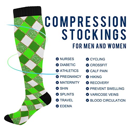 Image of Wusikd Gold Green Glitter Compression Socks for Women and Men Circulation Stripes Long Socks for Athletic Running 1
