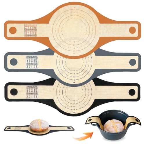 Soodyoow Silikon Backmatte Brot für Dutch Oven Runde Brotschlinge Wiederverwendbare Silikon-Backmatte mit Langen Griffe für Sauerteigbrot Brotbackmatte für Backofen