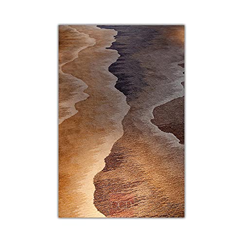 Peinture vague jaune d'or sur toile de sable fin impression d'art 70x100cm