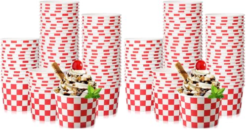 Image of Zopeal 50 Count Red and White Checkered Ice Cream Cups Disposable Race Car | Dessert Bowls 9 oz, Paper Ice Cream Bowls, Birthday Party Supplies, Snack Cups Sundae Picnic Yogurt Bowls for Food