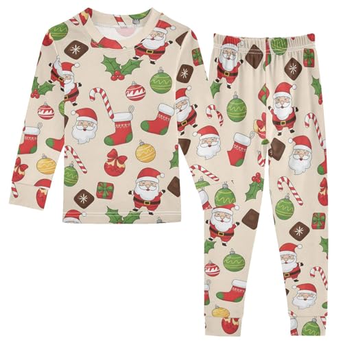 Pajama Sets Long Sleeve Christmas Pattern with Santa Socks Soft Comfy Sleepwear 2 Piece PJS 3-8T